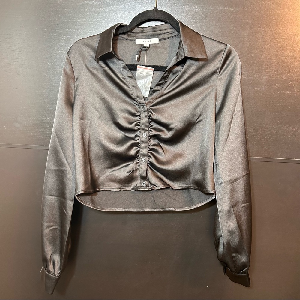 Silk Cropped Button Up Blouse